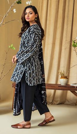 Digital Printed Embroidered Khadar Suit with Embroidered Shawl