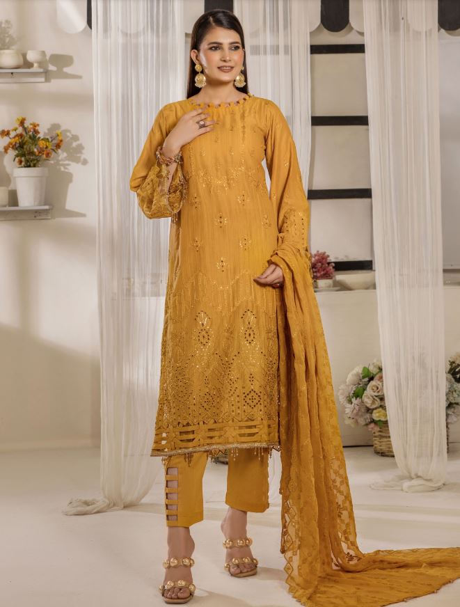 Premium lawn embroidery suit with crinkle chiffon embroidery dupatta