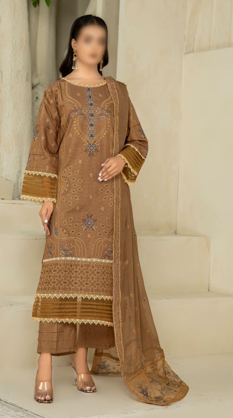 Slub Viscose embroidery suit with chiffon embroidery dupatta