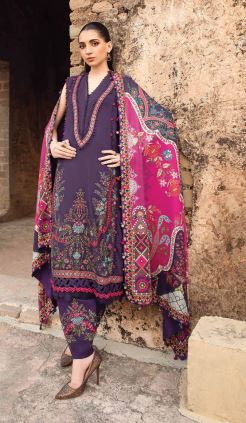 M Print 2A Winter Linen Embroidery suit with Pashmina Shawl