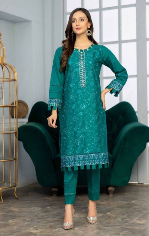 ALAYA ZAUQ Lawn Embroidery Shirt with Plain Trouser 2PC