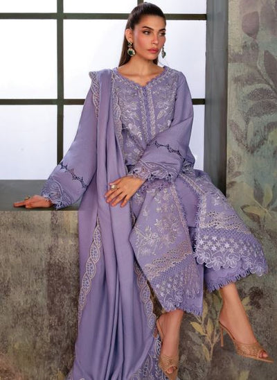 Karandi Dyed Embroidered Suit With Herringbone Embroidered Shawl