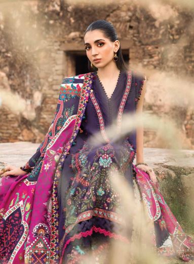 M Print 2A Winter Linen Embroidery suit with Pashmina Shawl