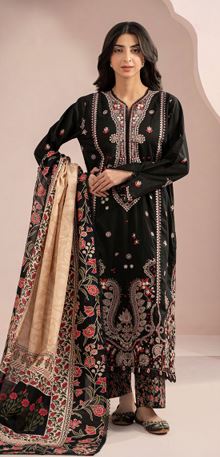 WUS25E30358 Dyed Embroidered Cambric  Suit  With Digital Printed Doria Dupatta