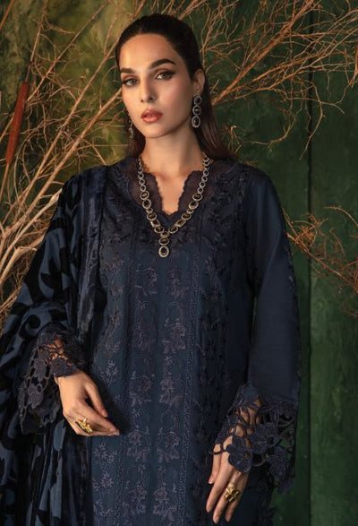 Karandi Dyed Embroidered Suit With Velvet Plush Shawl