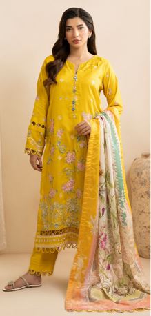 WUS25E30739 Dyed Embroidered Dobby Lawn Suit  With Digital Printed Tissue Silk  Dupatta