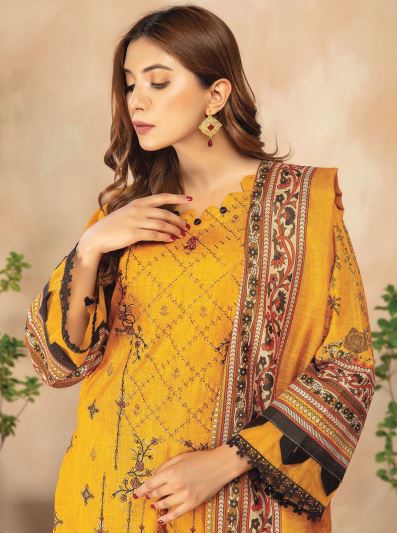 V/119 D# 12 Khaddi Khaddar Embroidery Suit With Khaddi Print Dupatta