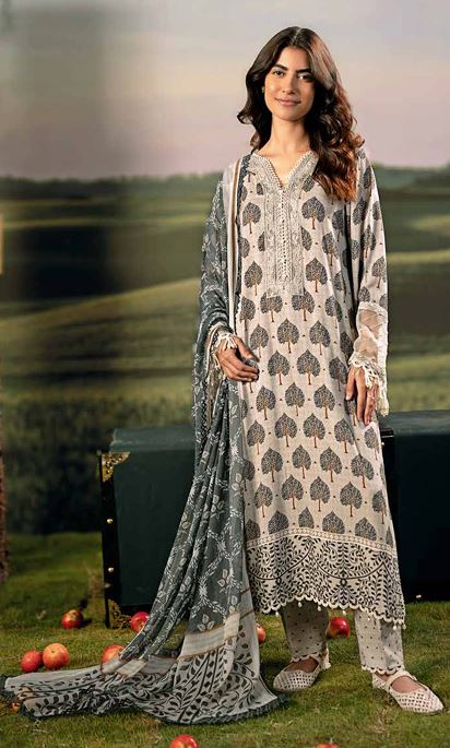 M BASICS MARIA B 03 A Embroidered Arabic Lawn Suit With Digital Printed Chiffon Dupatta