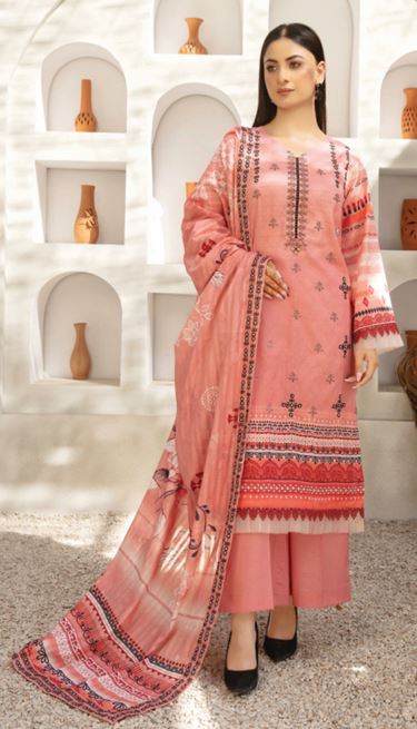 MALAIKA HAYA 03 Lawn Embroidery suit with 4 Sides embroidery Dupatta