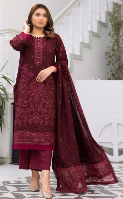 HUSN E JAHAN 02 Khaddar Embroidery suit with Khaddar Embroidery Shawl