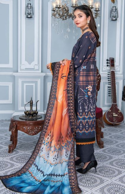 Print Lawn  embroidery suit with silky voil Chantilly dupatta