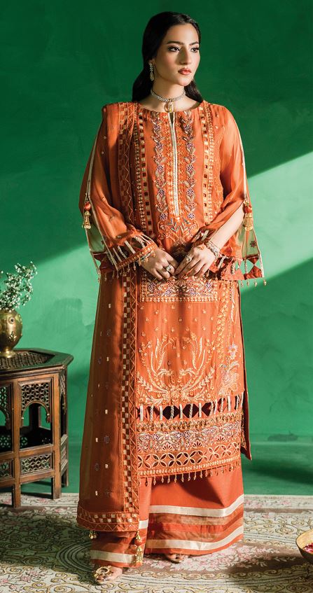 FARMAISH ZEBTAN V/08 FC-03 Embroidered weightless chiffon Suit With Embroidered weightless chiffon four side Border ready dupatta