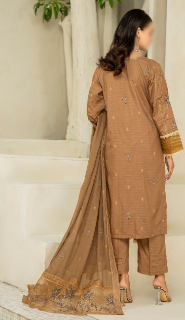 Slub Viscose embroidery suit with chiffon embroidery dupatta