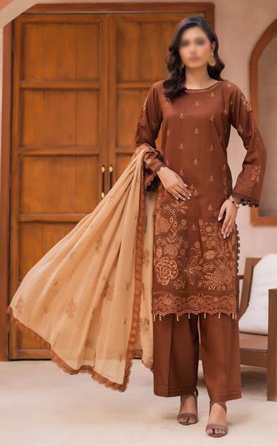 Luxury Viscose Black Slub Embroidery Suit with Chiffon Embroidery Dupatta