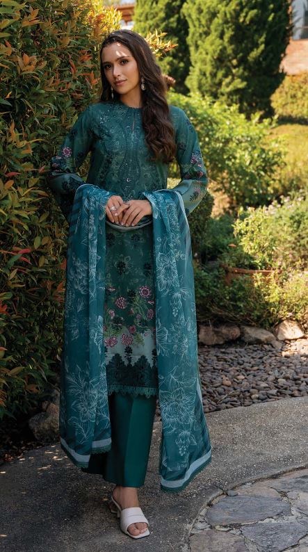 AFROZEH DAMASK AL-25-V2-02 A Lawn Embroidery suit with fancy Silky Dupatta