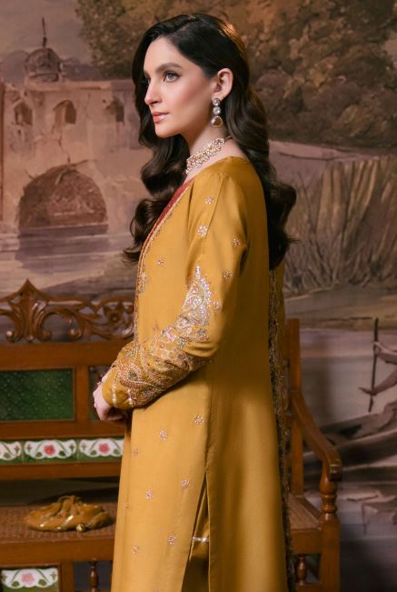 Embroidered Rawsilk Suit with Organza Embroidered  Dupatta = KESAR