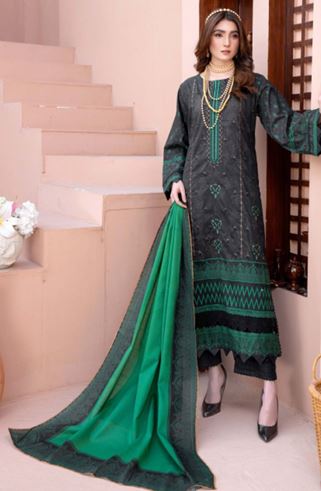 Lawn Embroidery suit with fancy Dupatta