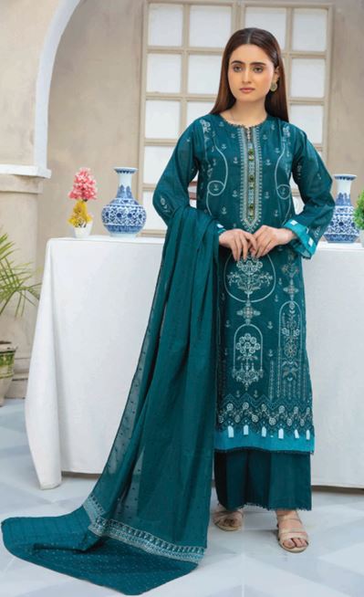 Lawn Embroidery suit with fancy Dupatta