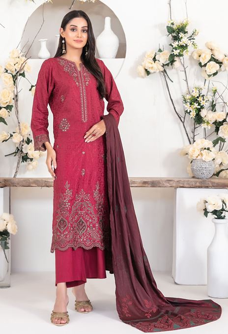 YUMNA TAWAKKIAL D-4555 Un-Stitched Embroidered Viscose Jacquard Shirt Designs with  Exclusive Banarsi Shawl Dupatta & Un-Stitched Plain Staple Shalwar Fabric