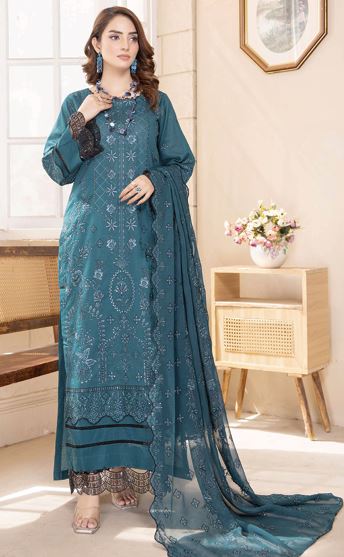 MAN PASAND AALAYA V/4 06 Luxury Lawn Embroidery Suit With Crinkle Embroidery Dupatta