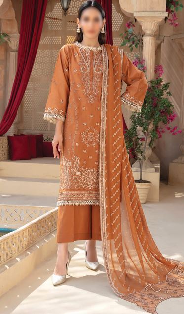 ANDLEEB FATIMAS V/1837 02 Supreme Slub Lawn Embroidery Suit With Fancy Chiffon Embroidery Dupatta