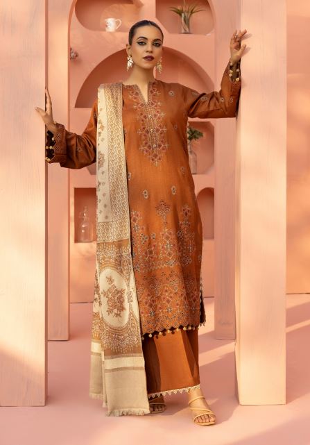 JAHAN AARA V/1 D-06 Premium Embroidery suit with fancy Jacquard Handmade Embroidery Shawl