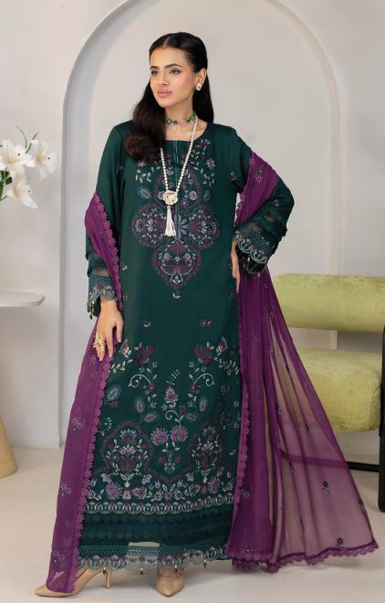 ELLENA HUMDUM 02 Premium Embroidered Viscose Collection with Heavy Embroidered Chiffon Dupatta.