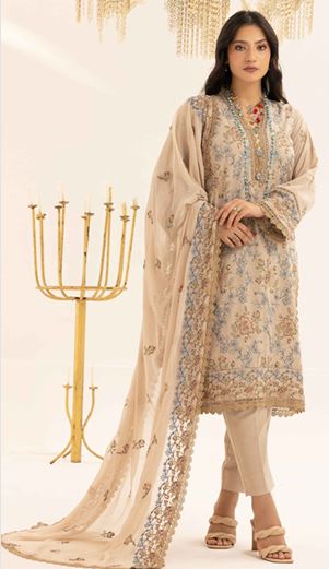 JASMIINE MAHEES RA 02 Elegant embroidered karandi suit with embroidered crinkle duppata