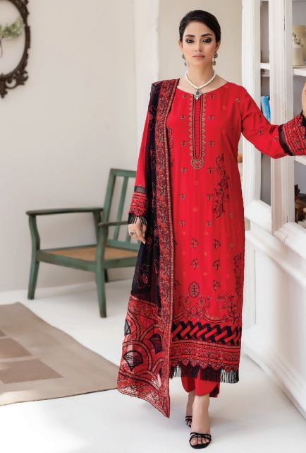 Premium Viscose Stripe embroidery suit with fancy crinkle embroidery dupatta