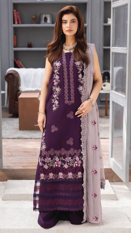FAREEHA HUMDUM 002 Premium Embroidered  VISCOSE Collection with Heavy Embroidered Chiffon Contrast Duppata