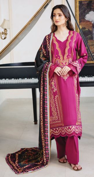 SERENE HUMDUM 02 Premium Embroidered  DHANAK Collection with Printed Wool Shawl