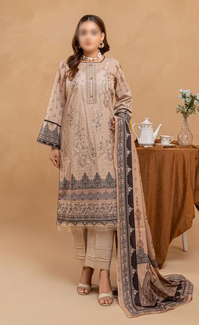 JASMINE FANTAK V/11 02 Lawn embroidery suit with fancy Voil  Dupatta..
