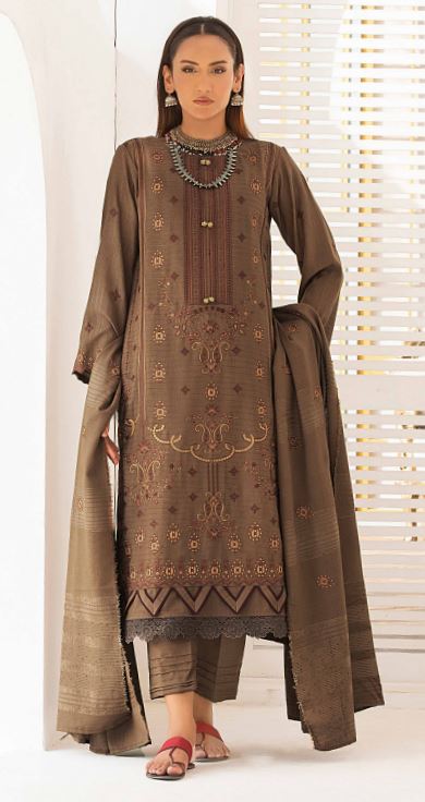 Pashmina Embroidery suit with velvet stripe embroidery shawl