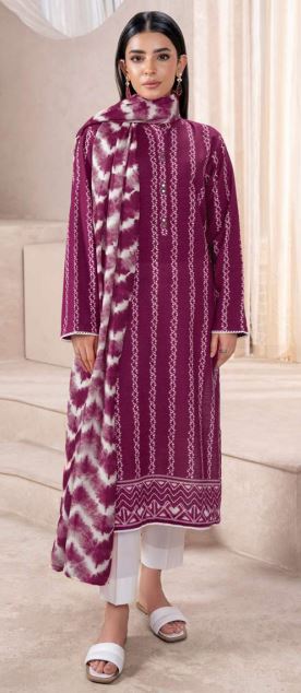 U3572 PLUM Printed Khaddar Suit 2pc