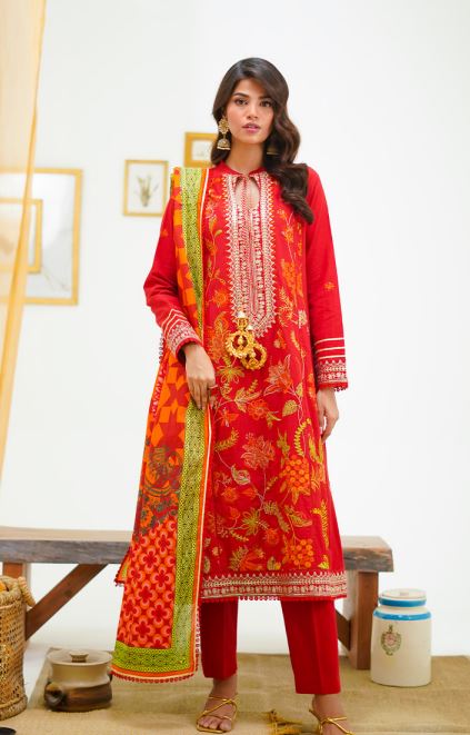 WUS24E31295 Dyed Embroidered Cambric Suit 3pc