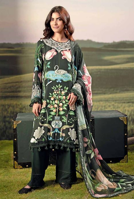 M BASICS MARIA B 04 A Embroidered Arabic Lawn Suit With Digital Printed Chiffon Dupatta