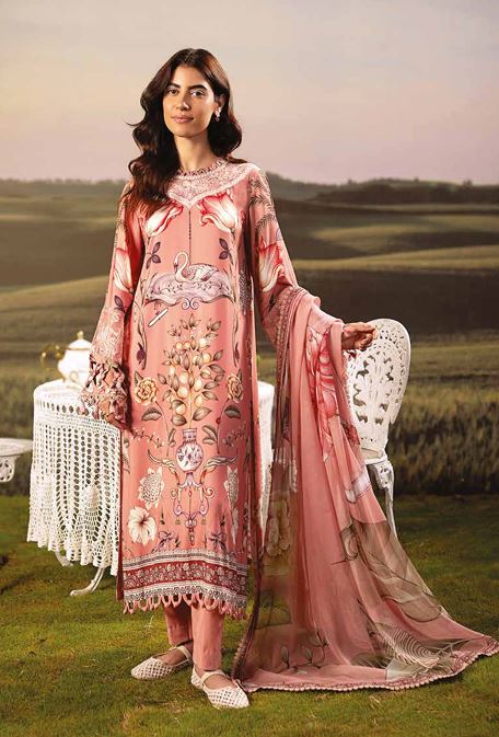 M BASICS MARIA B 04 B Embroidered Arabic Lawn Suit With Digital Printed Chiffon Dupatta