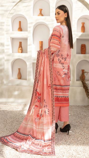 MALAIKA HAYA 03 Lawn Embroidery suit with 4 Sides embroidery Dupatta
