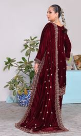 VELVET CREATION V/1 02 Embroidery Cut Dana Velvet Shirt With Fancy Cut Dana Embroidery Shawl and Embroidery Velvet Trouser.