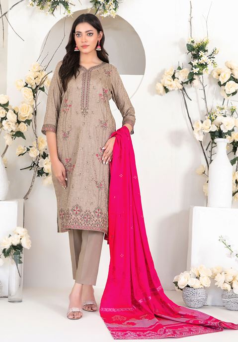 YUMNA TAWAKKIAL D-4556 Un-Stitched Embroidered Viscose Jacquard Shirt Designs with  Exclusive Banarsi Shawl Dupatta & Un-Stitched Plain Staple Shalwar Fabric