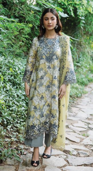 Linen embroidery suit with chiffon embroidery dupatta