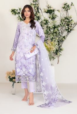 LARIMAR TAWAKKAL D-4256 Semi Stitched Fancy Organza Embroidery Suit With Silky Inner and Complimentary Clutch