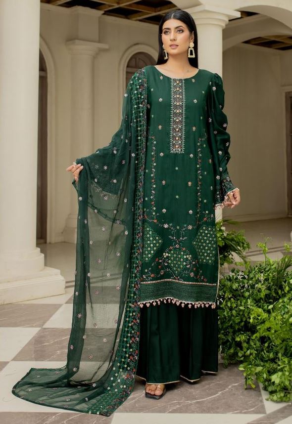 SANAM SAEED Luxury Viscose Embroidery Suit with Chiffon Embroidery Dupatta