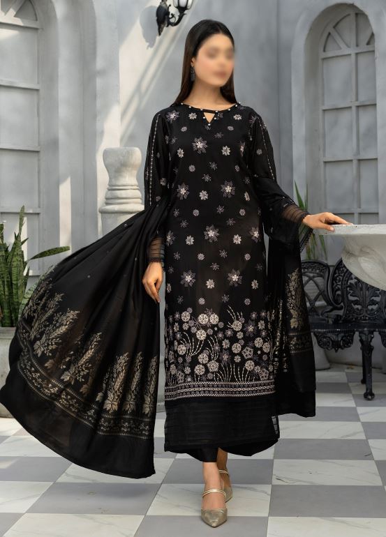 Viscose embroidery suit with fancy Jacquard shawl