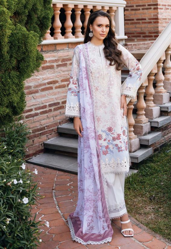 AFROZEH DAMASK AL-25-V2-02 B Lawn Embroidery suit with fancy Silky Dupatta