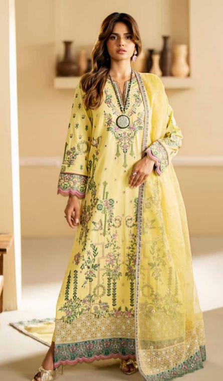 Luxury Lawn embroidery suit with fancy embroidery dupatta