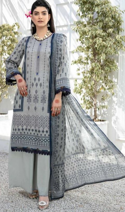 Lawn embroidery suit with voil dupatta