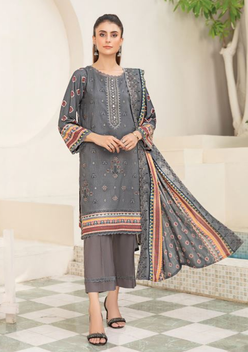 RIWAYAT V/2 D-05 PASHMINA EMBROIDERY SUIT WITH PASHMINA EMBROIDERY SHAWL