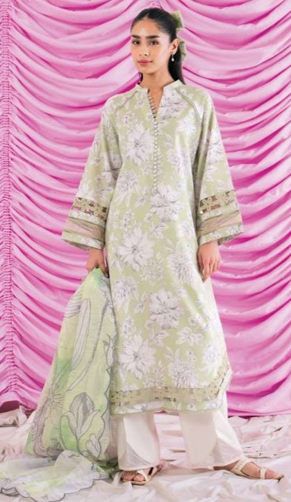 Digital printed embroidered lawn suit with fancy dupatta