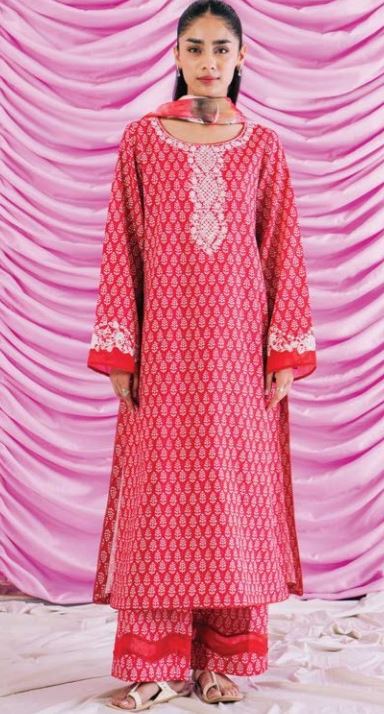 Digital printed embroidered lawn suit with fancy dupatta